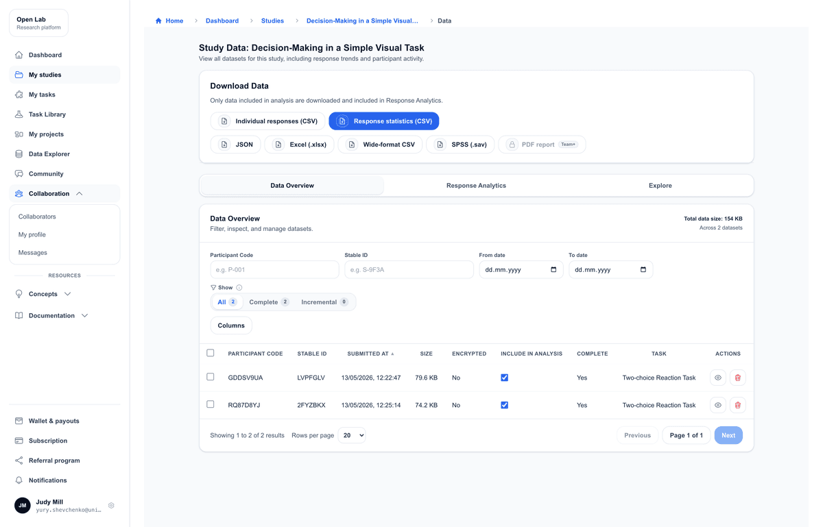 Open Lab — Online experiments for researchers