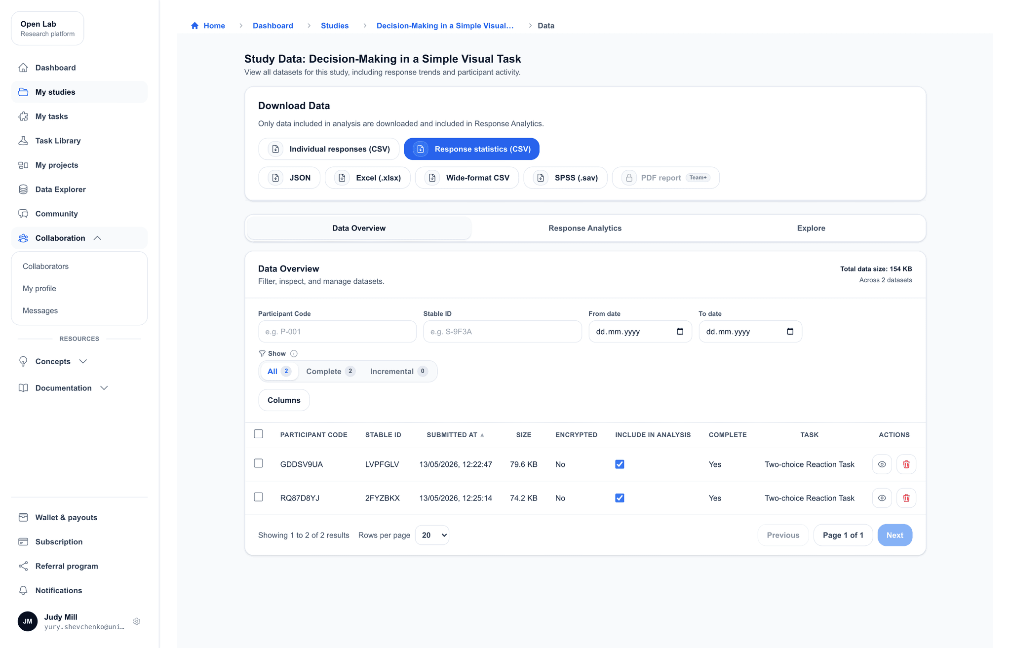 Open Lab Application Open Lab β Online experiments for researchers